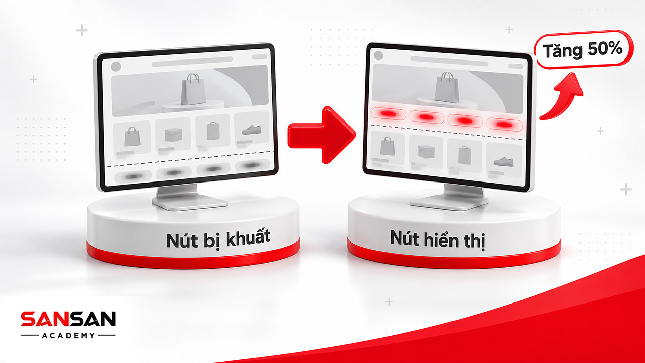 Trước và sau khi đưa nút danh mục lên màn hình đầu, heatmap chuyển từ vùng xám nhạt sang đỏ đậm