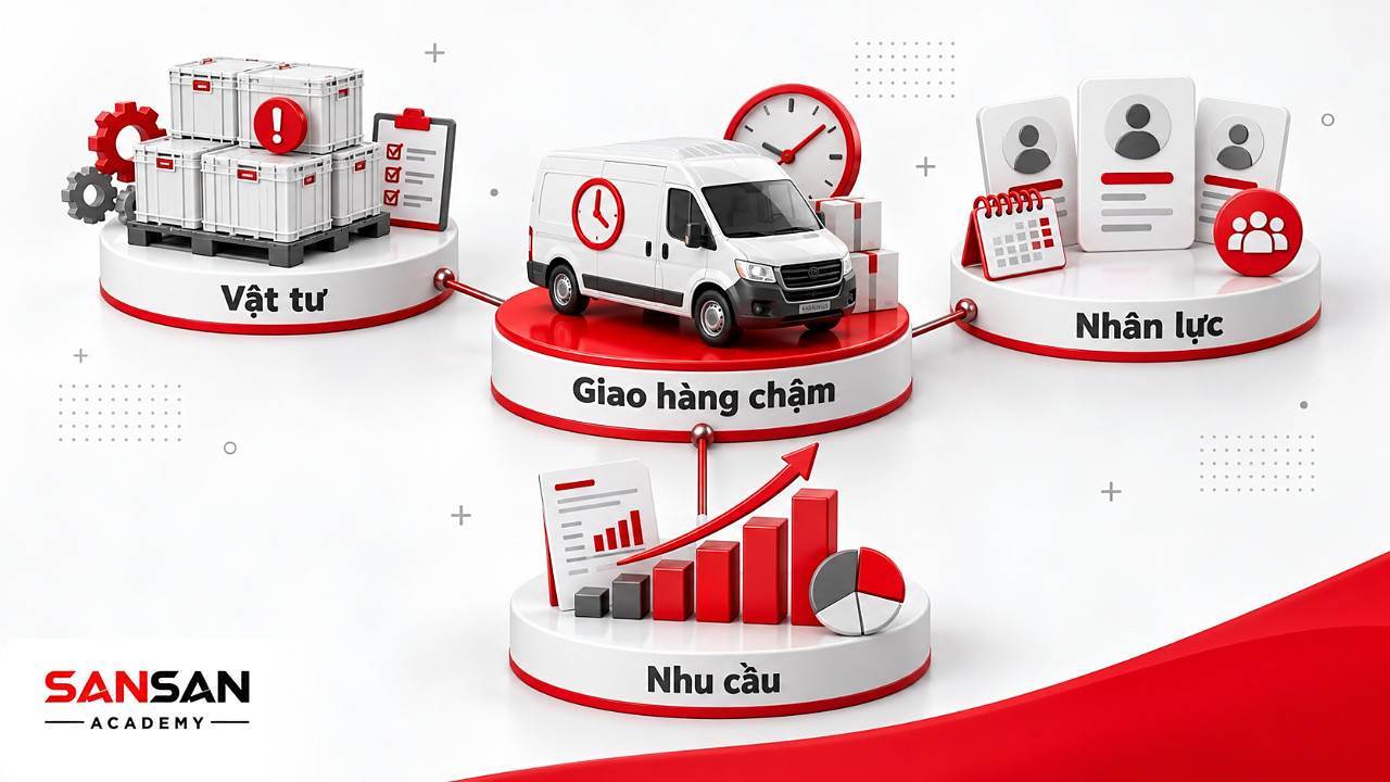 Xe giao hàng chậm ở tâm nối vật tư, nhân lực và biểu đồ đơn hàng tăng dần, nhiều yếu tố trong hiệu ứng domino