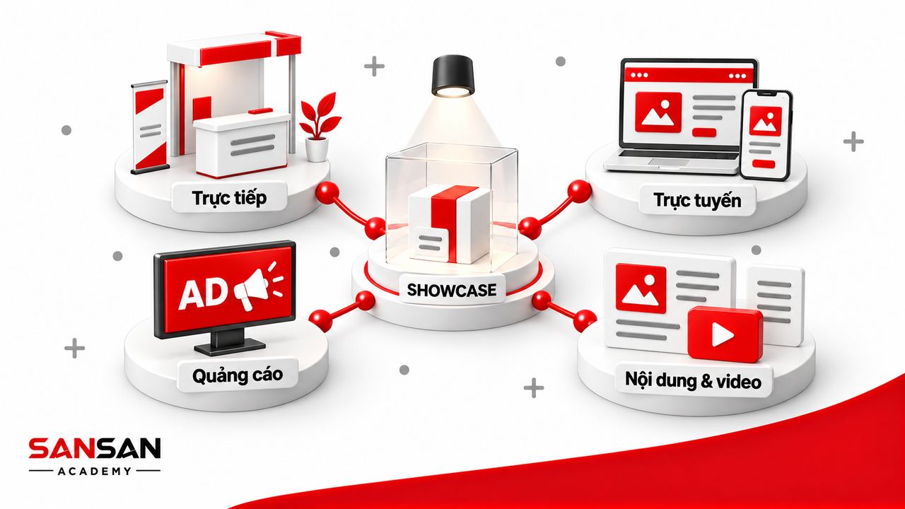 Bốn hình thức giới thiệu: trực tiếp, trực tuyến, quảng cáo và video.