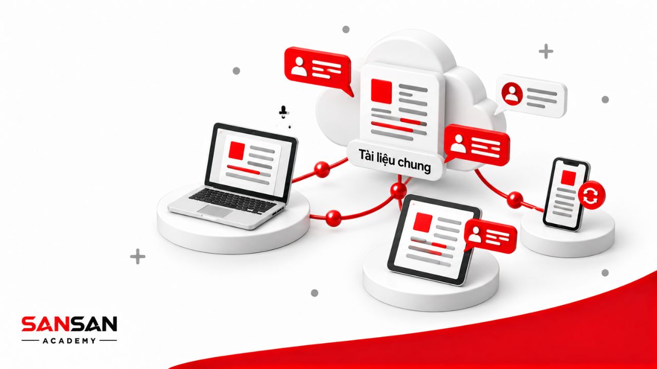 Tài liệu dùng chung được truy cập từ laptop, tablet và điện thoại