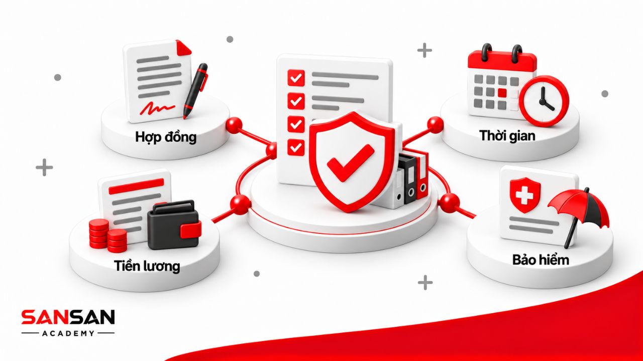Lá chắn tuân thủ kết nối hợp đồng, lương, thời gian, bảo hiểm