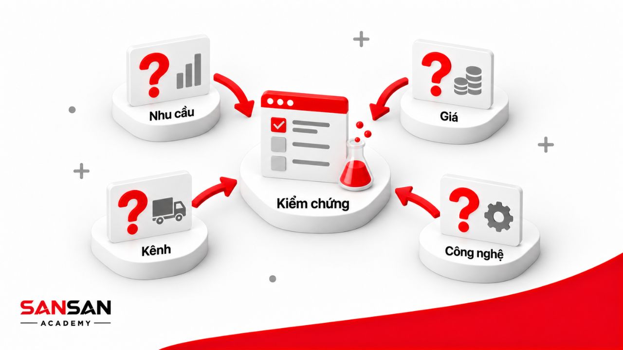 Các giả thuyết về nhu cầu, giá, kênh và công nghệ cần kiểm chứng.
