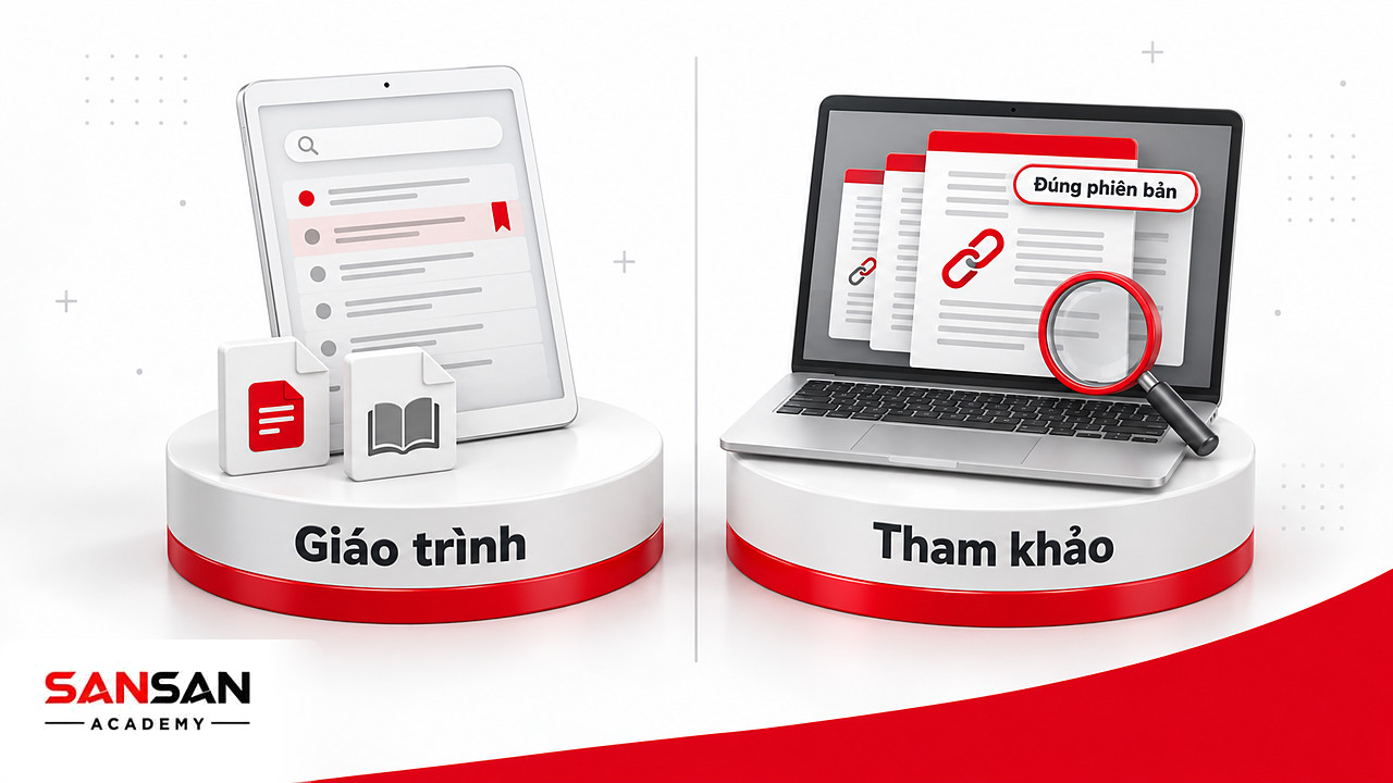 Máy tính bảng mở giáo trình điện tử có mục lục, bên cạnh laptop chứa tài liệu tham khảo, hai dạng học liệu số