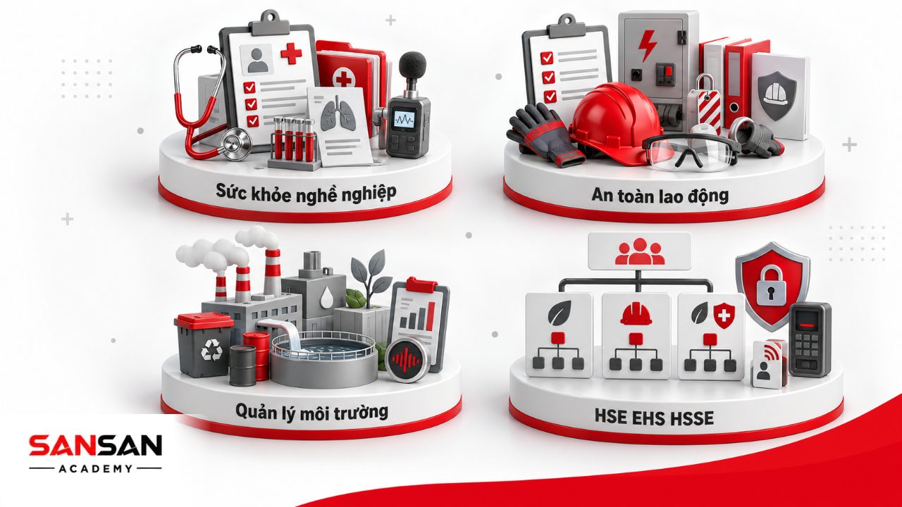HSE gồm sức khỏe nghề nghiệp, an toàn lao động và môi trường, đồng thời liên quan đến cách gọi EHS và HSSE trong doanh nghiệp.