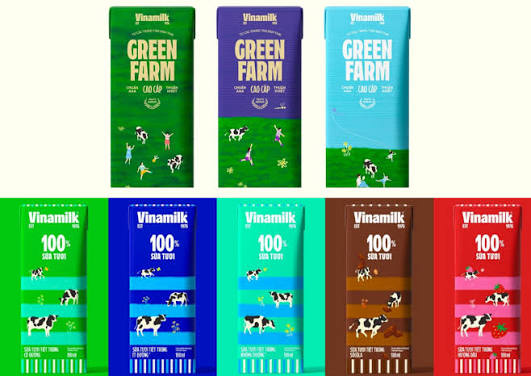 Các dòng sữa Vinamilk với nhiều mẫu bao bì minh họa vòng đời sản phẩm khác nhau trong cùng một thương hiệu.