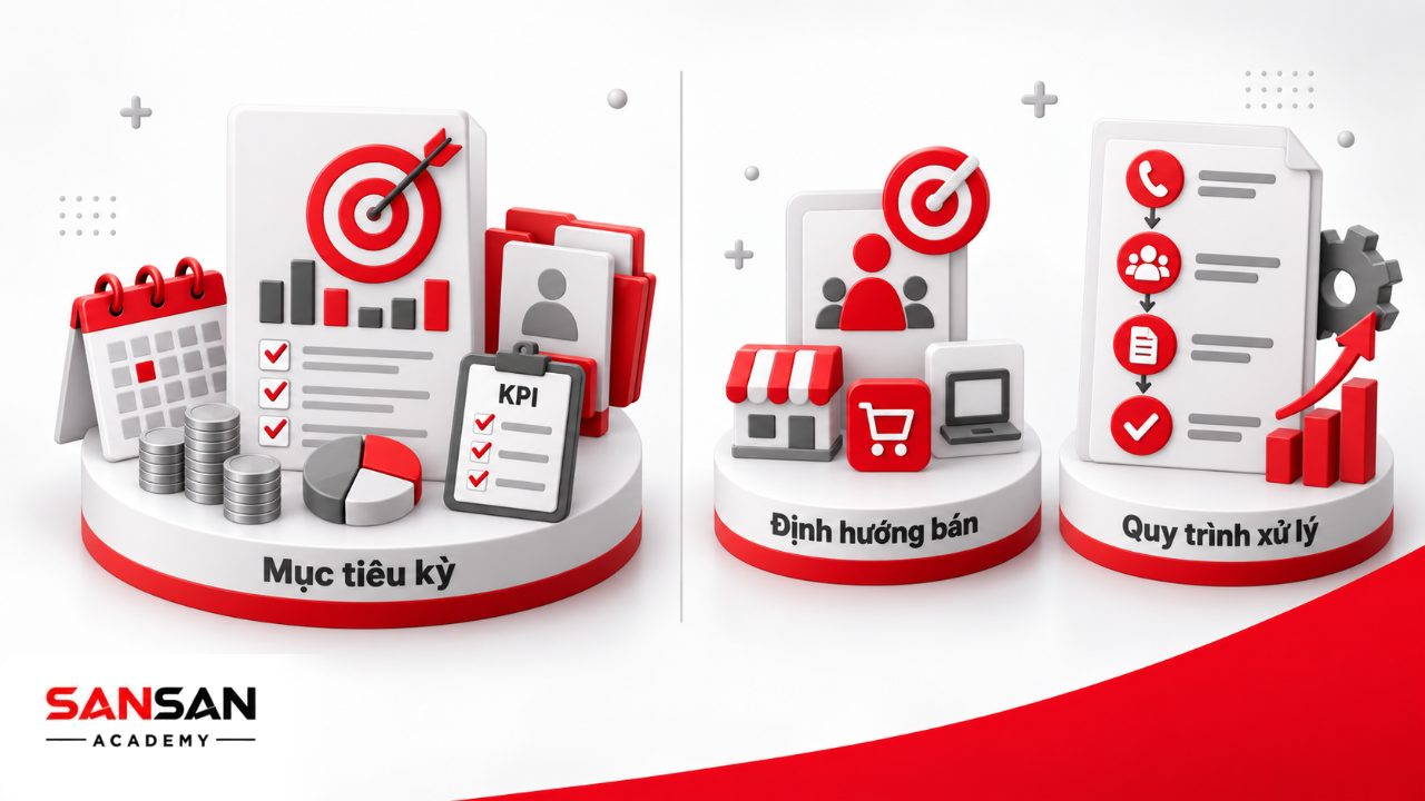 Phân biệt kế hoạch bán hàng với chiến lược bán hàng và quy trình bán hàng bằng mục tiêu, định hướng và các bước xử lý cơ hội.