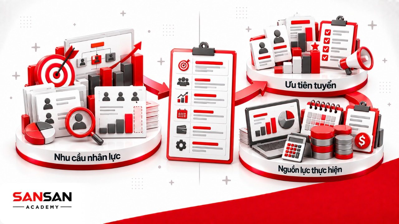 Kế hoạch tuyển dụng kết nối nhu cầu nhân lực của phòng ban với vị trí cần tuyển, mức ưu tiên, ngân sách và thời gian triển khai.