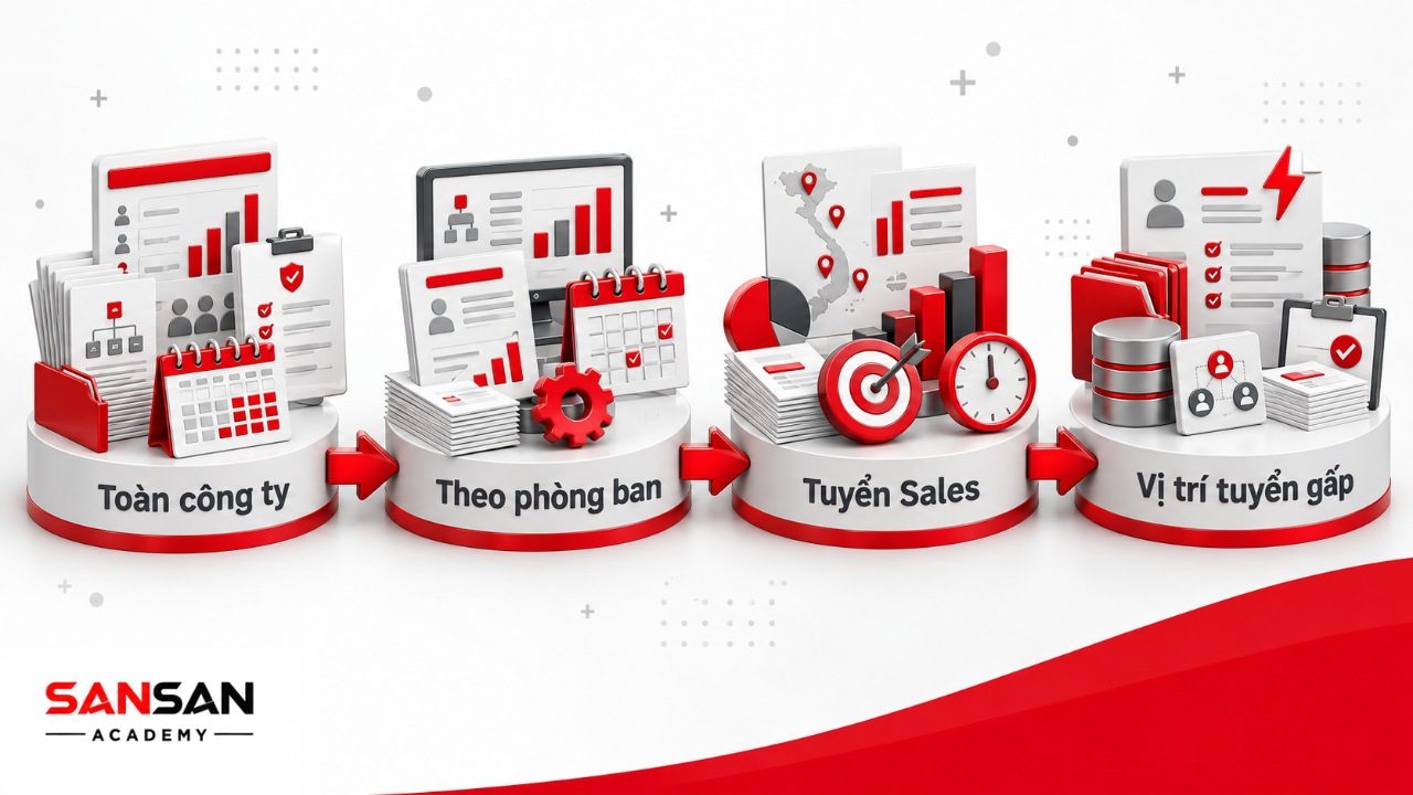 Cách xây dựng kế hoạch tuyển dụng theo nhu cầu toàn công ty, từng phòng ban, nhân viên kinh doanh và vị trí cần tuyển gấp.