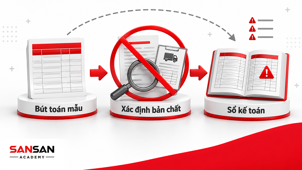 Bước xác định bản chất nghiệp vụ bị bỏ qua khi kế toán bán hàng chép thẳng bút toán mẫu vào sổ