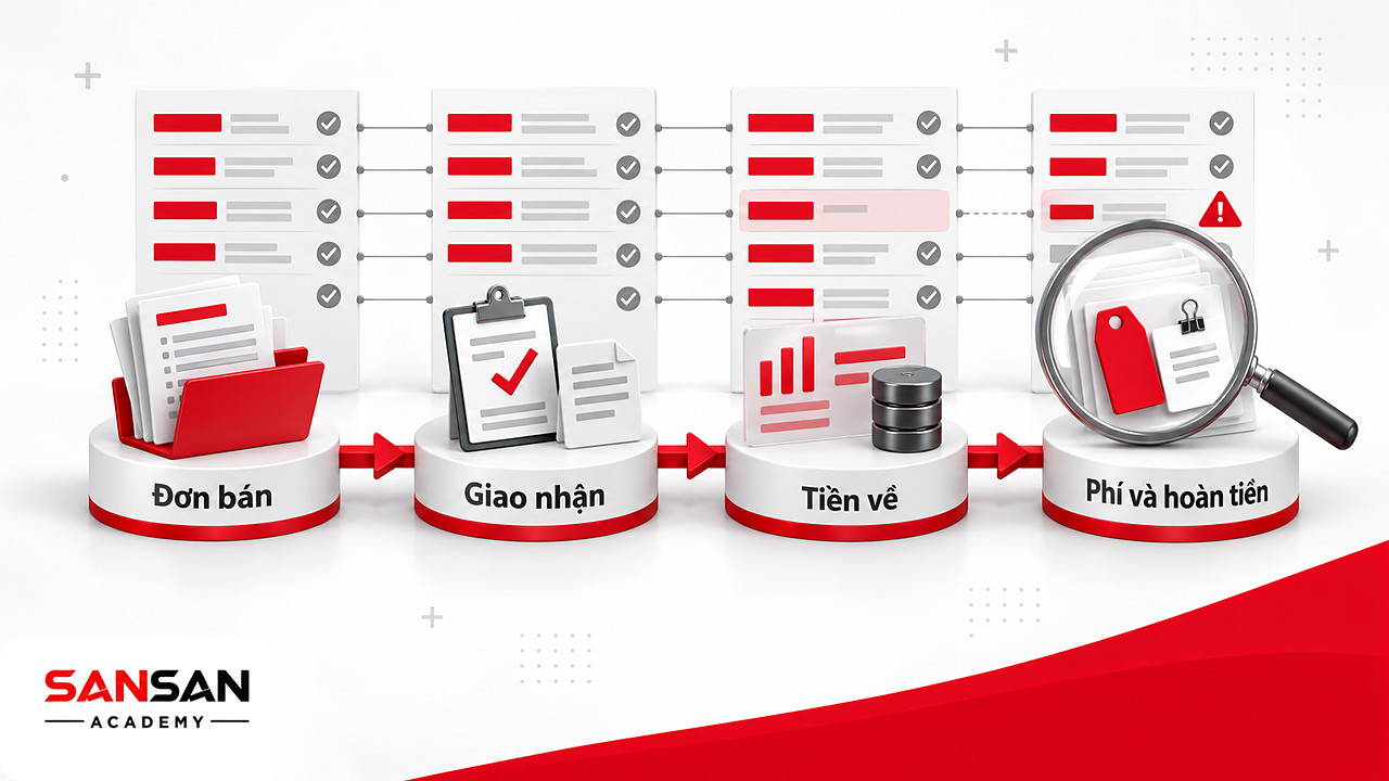 Kính lúp soi dòng chênh lệch giữa đơn bán, giao nhận và tiền về khi đối chiếu kế toán bán hàng
