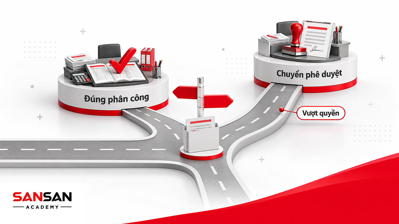 Ngã rẽ hồ sơ: việc trong phạm vi kế toán bán hàng tự xử lý, việc vượt quyền chuyển người phê duyệt