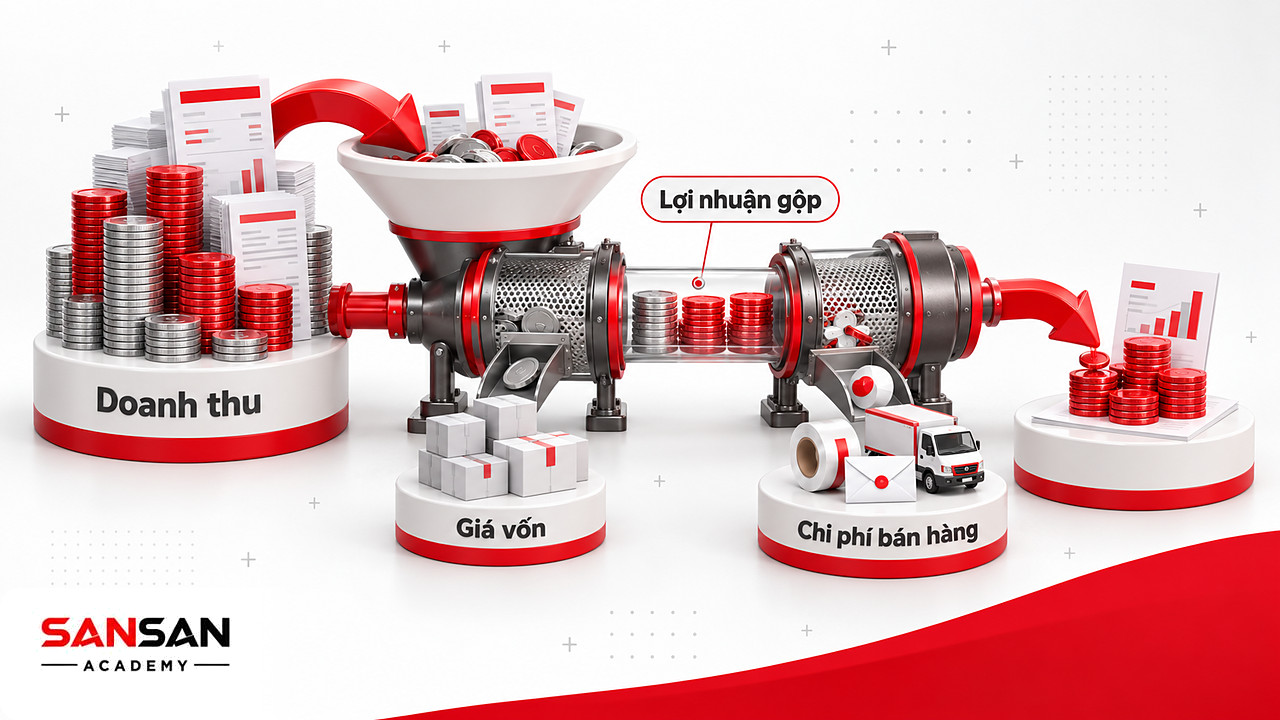 Phễu tách giá vốn và chi phí bán hàng khỏi doanh thu để kế toán bán hàng xác định kết quả bán
