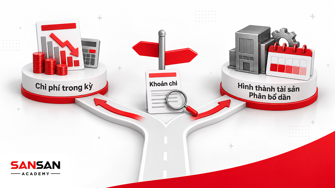 Ngã rẽ cho thấy một khoản chi vào chi phí kỳ hoặc hình thành tài sản trong kế toán doanh nghiệp