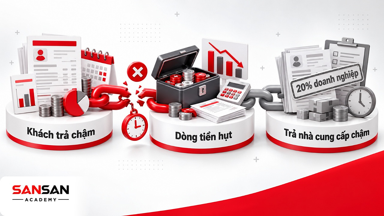 Chuỗi mắt xích đứt cho thấy khách trả chậm khiến kế toán nội bộ phải lùi lịch trả nhà cung cấp