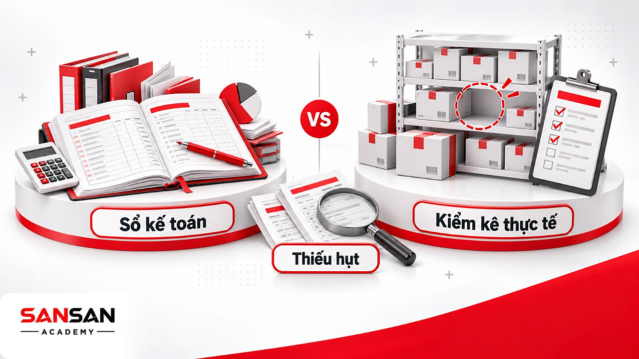 So sánh sổ kế toán nội bộ với kết quả kiểm kê kho thực tế để tìm hàng thiếu trước khi điều chỉnh