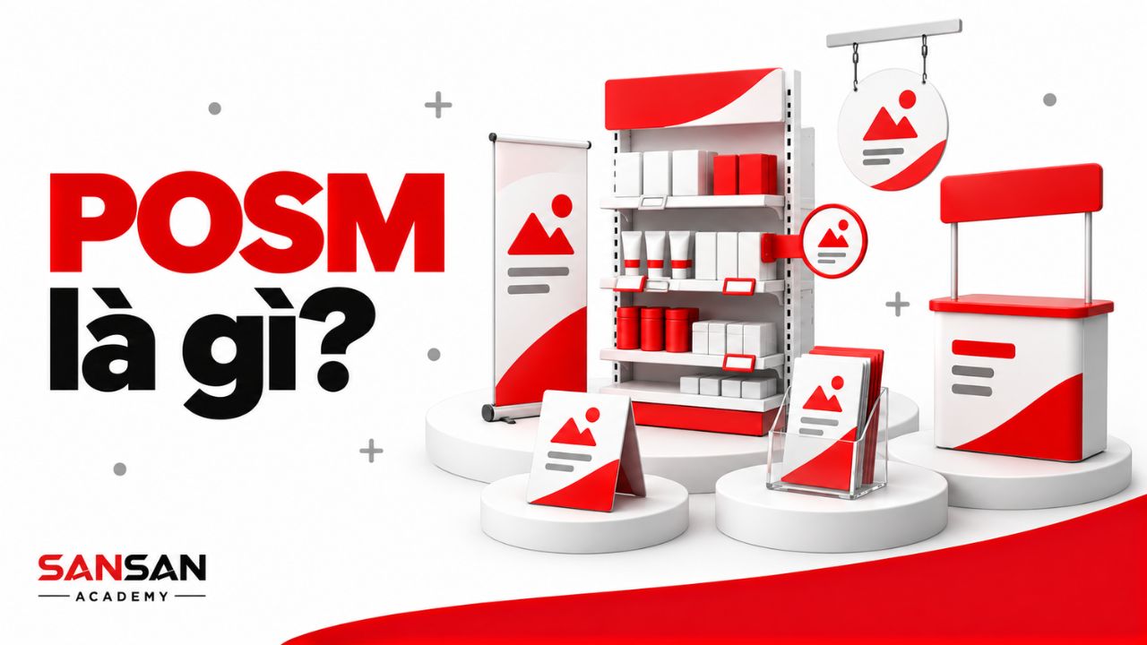 Các vật phẩm POSM phổ biến được bố trí quanh khu vực bán hàng