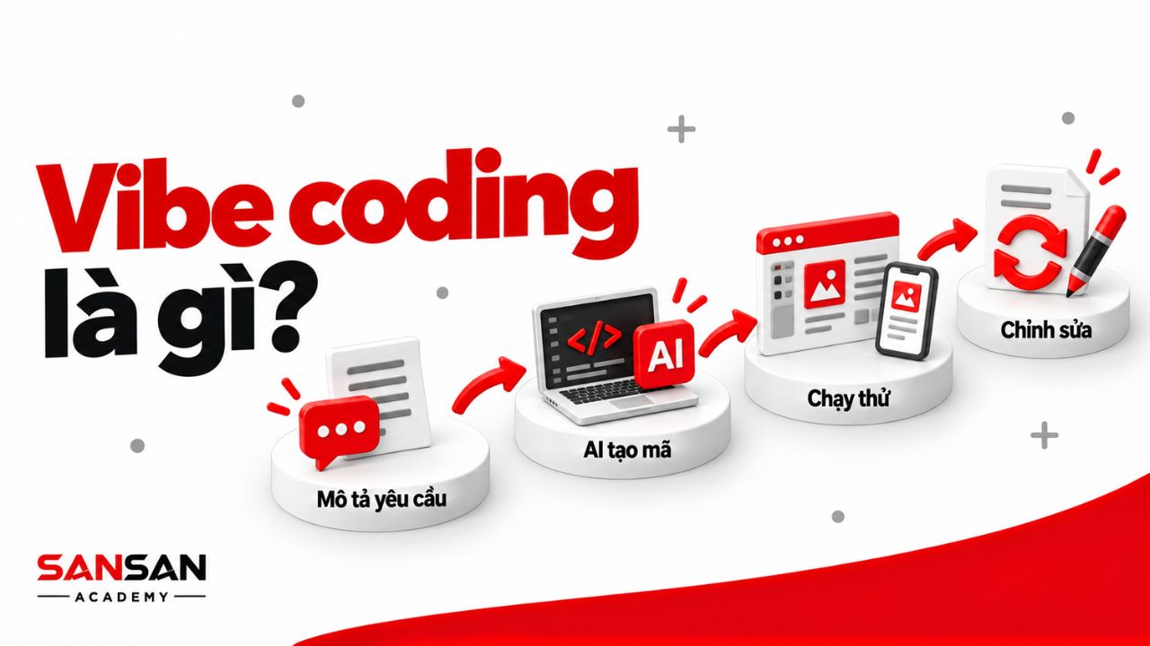 Quy trình mô tả yêu cầu, tạo mã, chạy thử và chỉnh sửa bằng AI