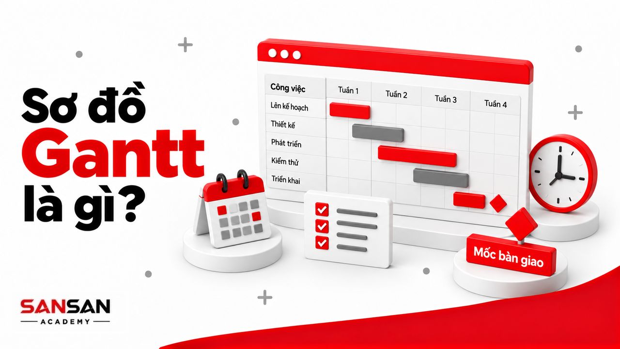 Thanh thời gian của từng nhiệm vụ và ký hiệu mốc kết thúc.