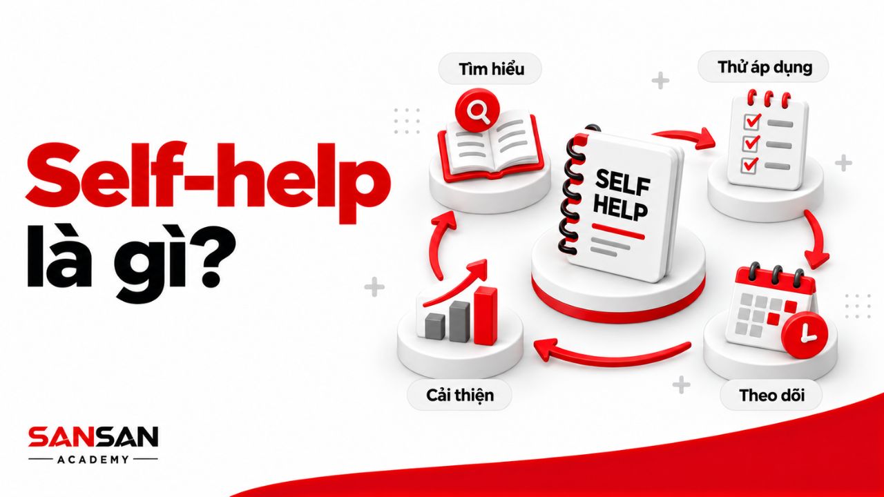 Sổ tay self-help kết nối tìm hiểu, thử áp dụng, theo dõi và cải thiện.