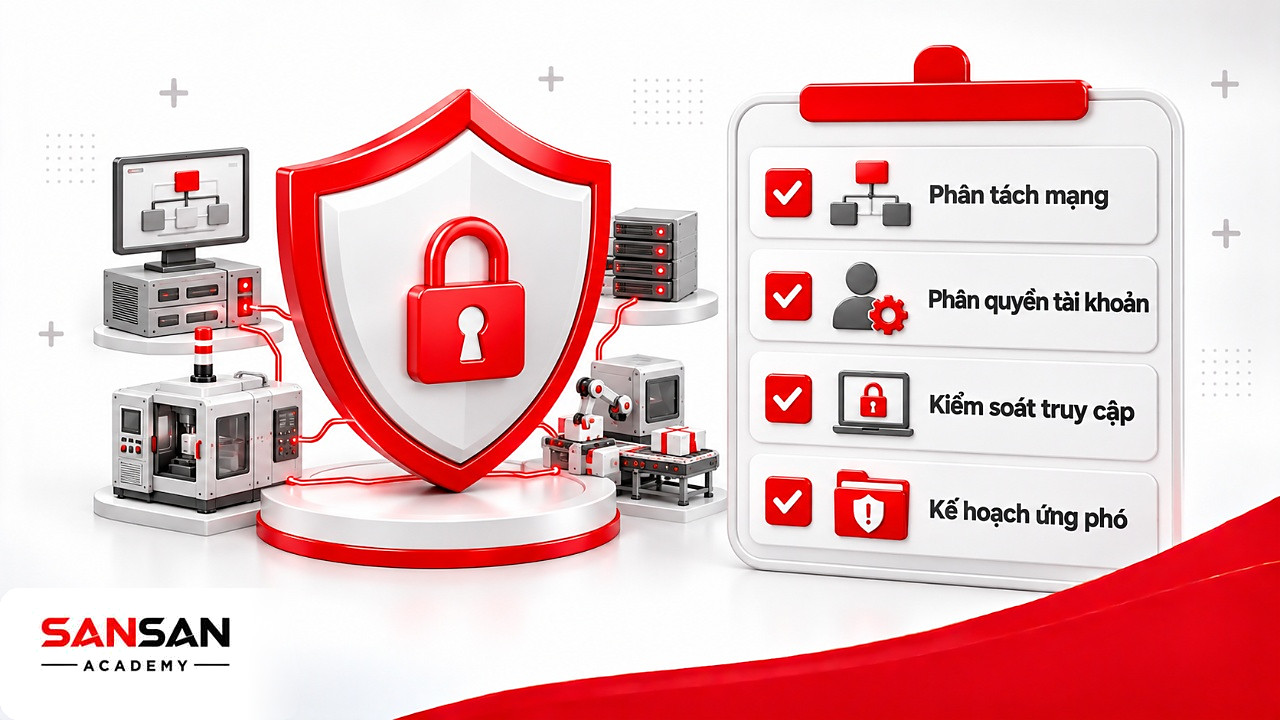 Khiên an ninh mạng công nghiệp thông minh: phân tách mạng, phân quyền tài khoản, kiểm soát truy cập, kế hoạch ứng phó