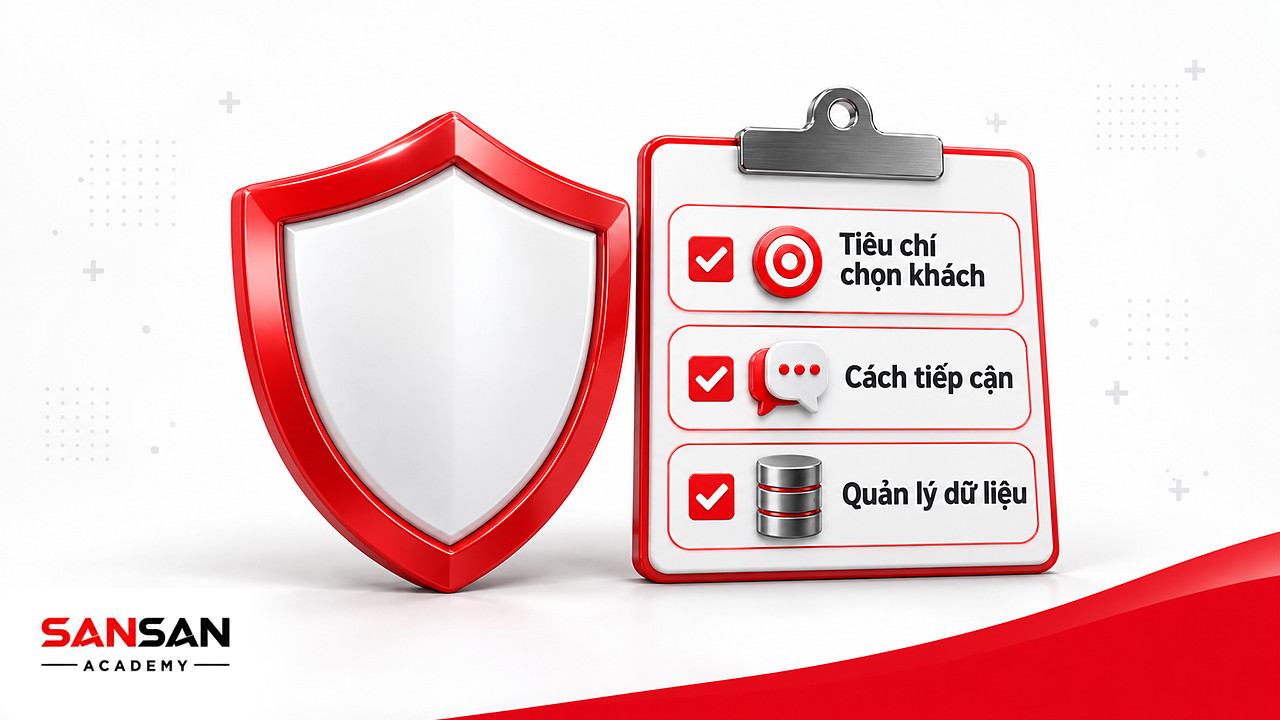 Khiên và danh sách kiểm tra ba điểm dễ sai khi tìm kiếm khách hàng: tiêu chí, tiếp cận, dữ liệu