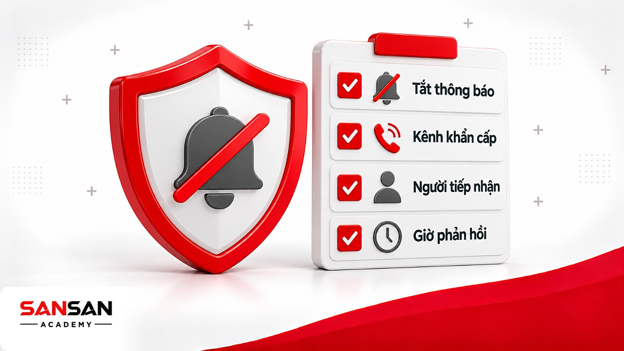 Tấm khiên và danh sách kiểm tra tắt thông báo, kênh khẩn cấp, người tiếp nhận trong Deep Work