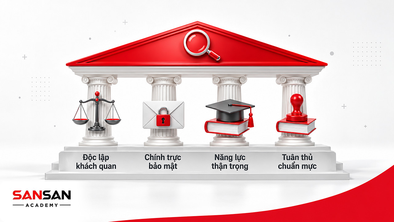 Ngôi đền bốn cột trụ nguyên tắc đạo đức nghề nghiệp nâng đỡ chất lượng nhận định của kiểm toán nội bộ