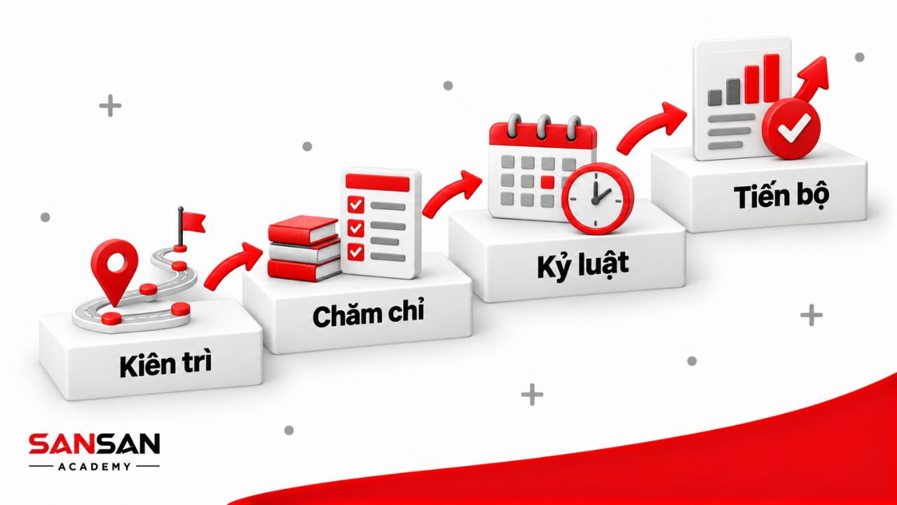Kiên trì, chăm chỉ và kỷ luật giúp duy trì nỗ lực để tiến bộ