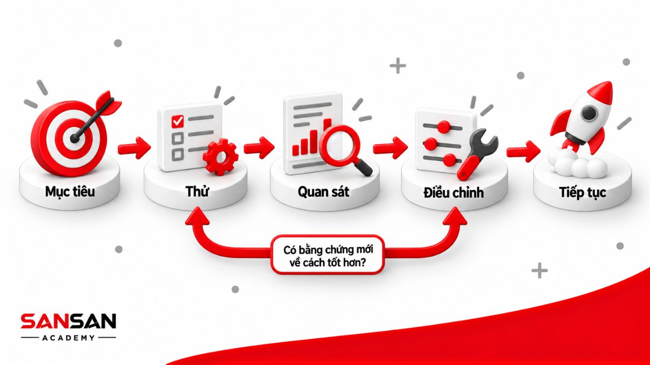Quy trình thử nghiệm, quan sát và điều chỉnh để tiếp tục tiến bộ