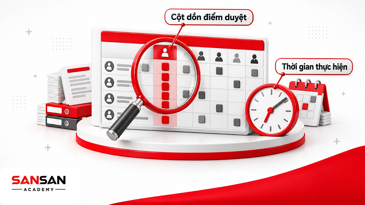 Kính lúp soi một cột trong bảng RACI dồn nhiều điểm duyệt, dấu hiệu cần xem xét quá tải