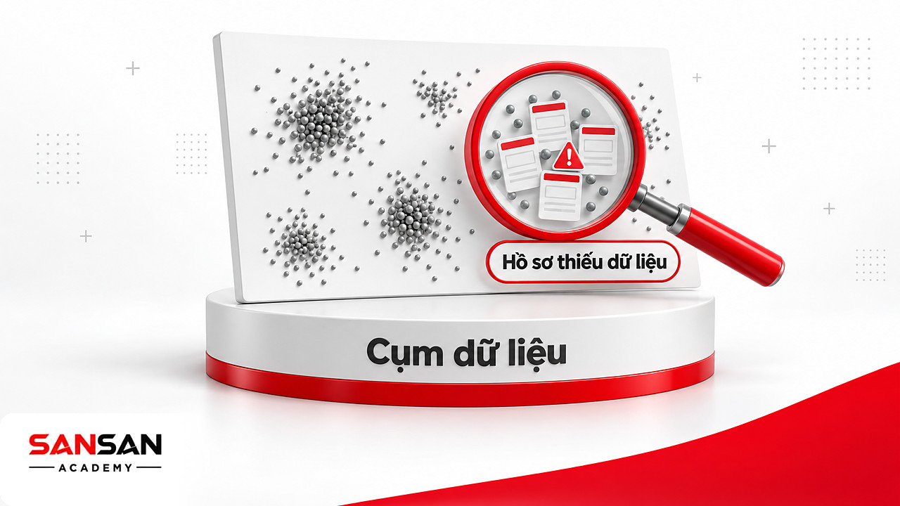 Kính lúp soi một cụm chỉ gom hồ sơ thiếu dữ liệu trong kết quả Unsupervised Learning