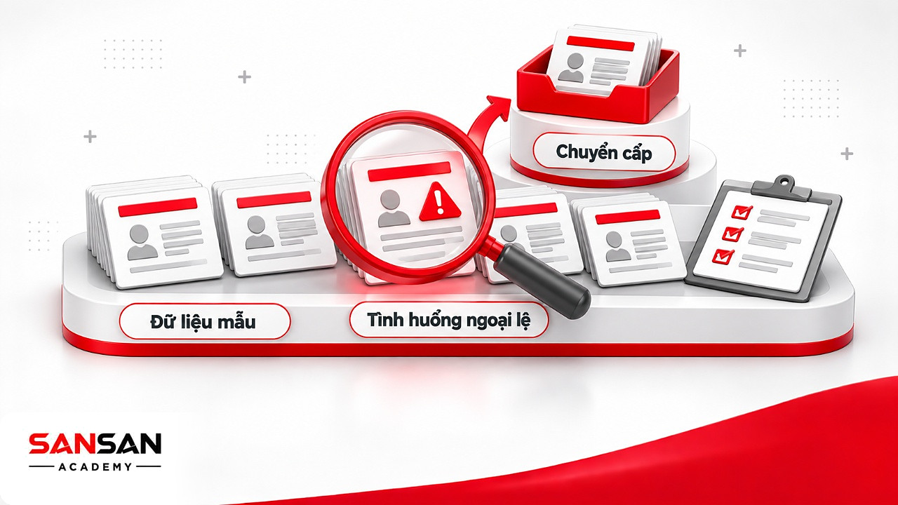 Kính lúp soi cách đối tác BPO xử lý tình huống ngoại lệ và chuyển cấp trên dữ liệu mẫu