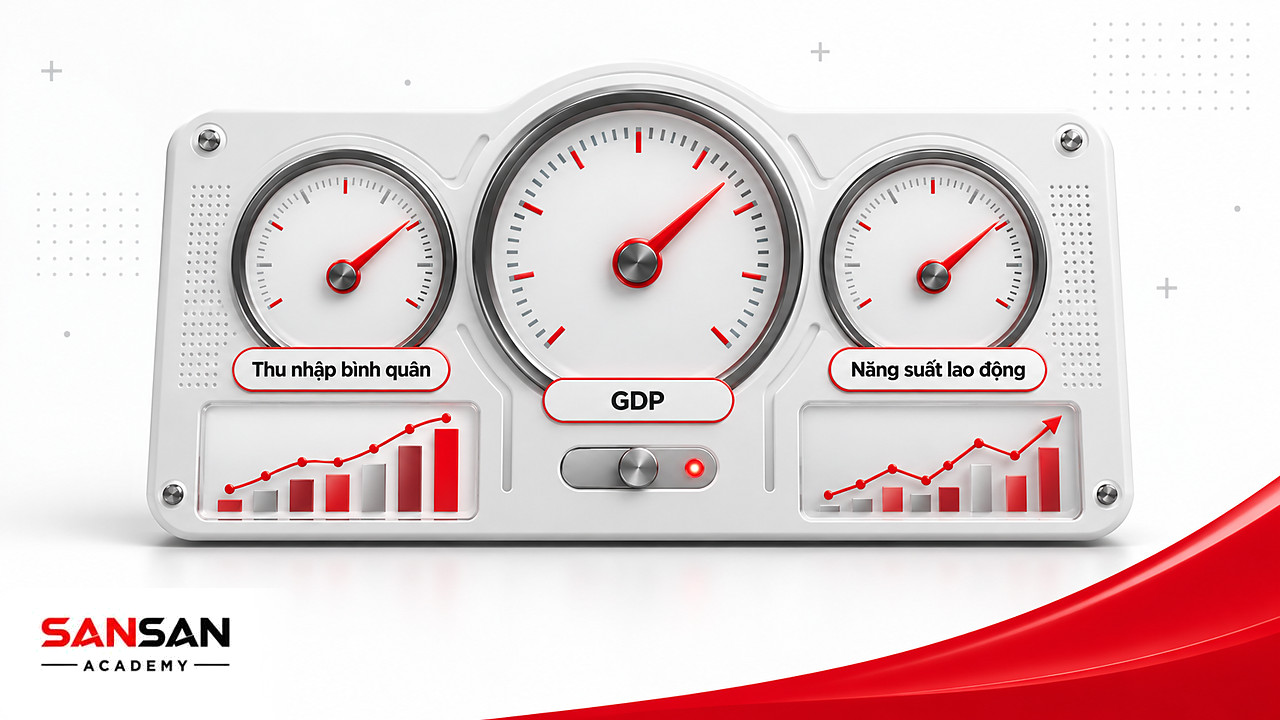 Bảng đồng hồ đo GDP, thu nhập bình quân và năng suất lao động, các chỉ tiêu cơ bản của kinh tế