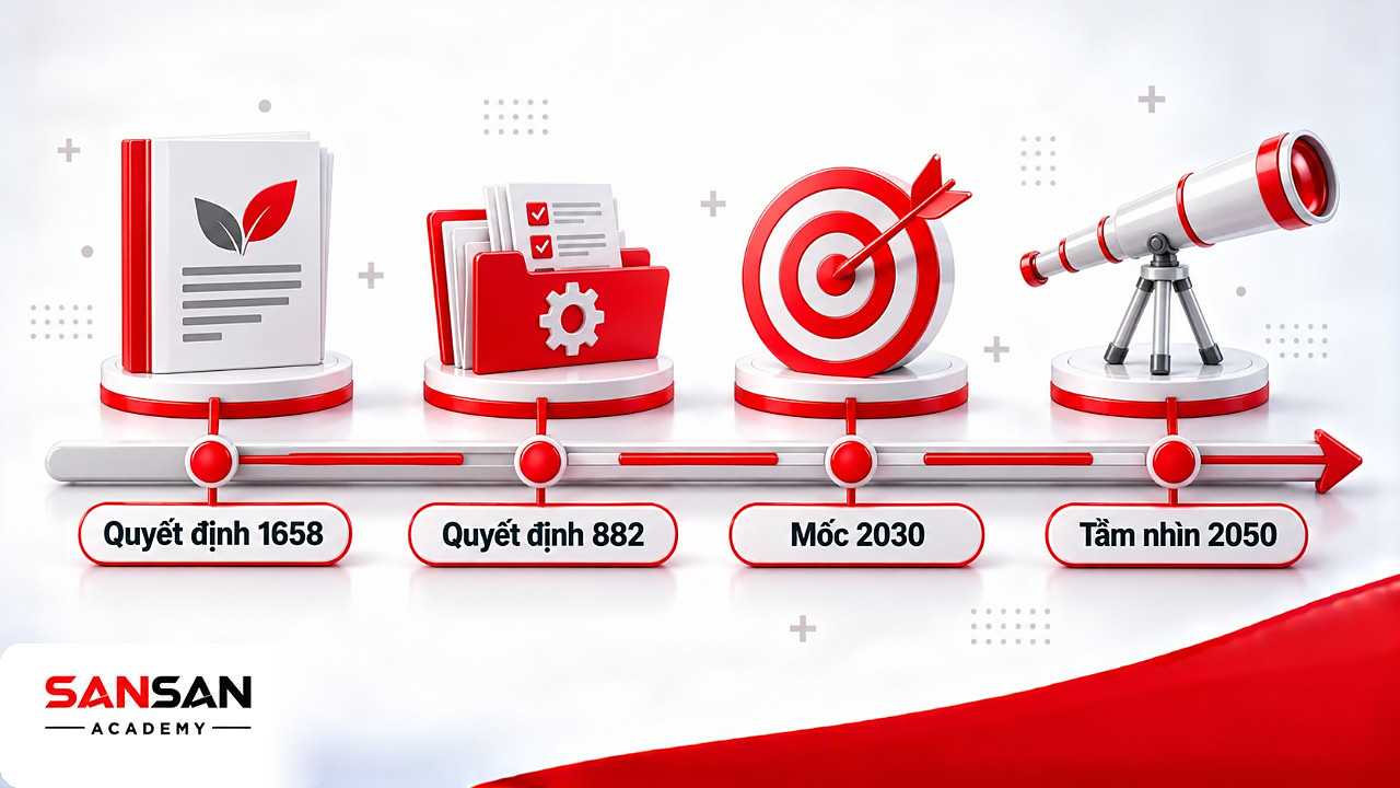 Dòng thời gian từ chiến lược, kế hoạch hành động tới mốc 2030 và tầm nhìn 2050 của kinh tế xanh Việt Nam