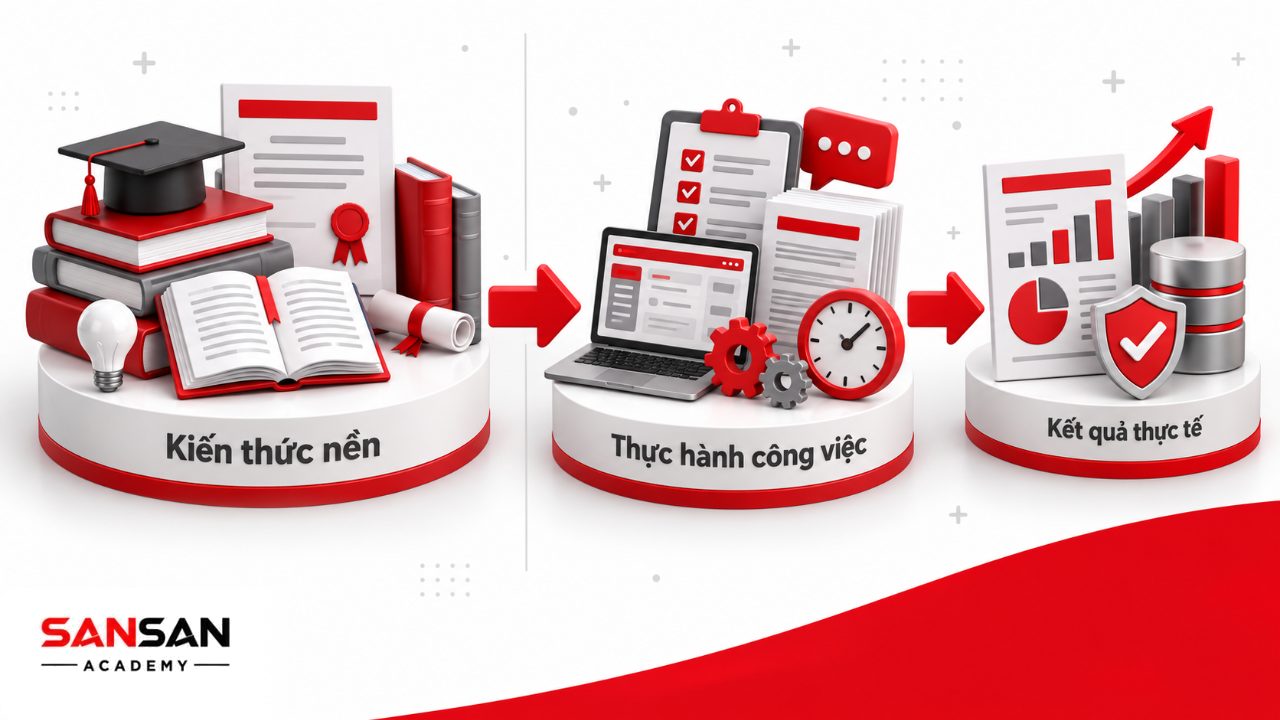 Kỹ năng chuyên môn khác kiến thức ở khả năng áp dụng lý thuyết vào công cụ, quy trình và kết quả công việc cụ thể.