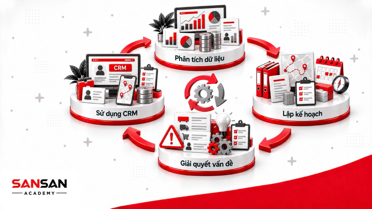 Kỹ năng giám sát bán hàng về phân tích dữ liệu, lập kế hoạch, giải quyết vấn đề và sử dụng CRM cùng công cụ quản lý bán hàng.