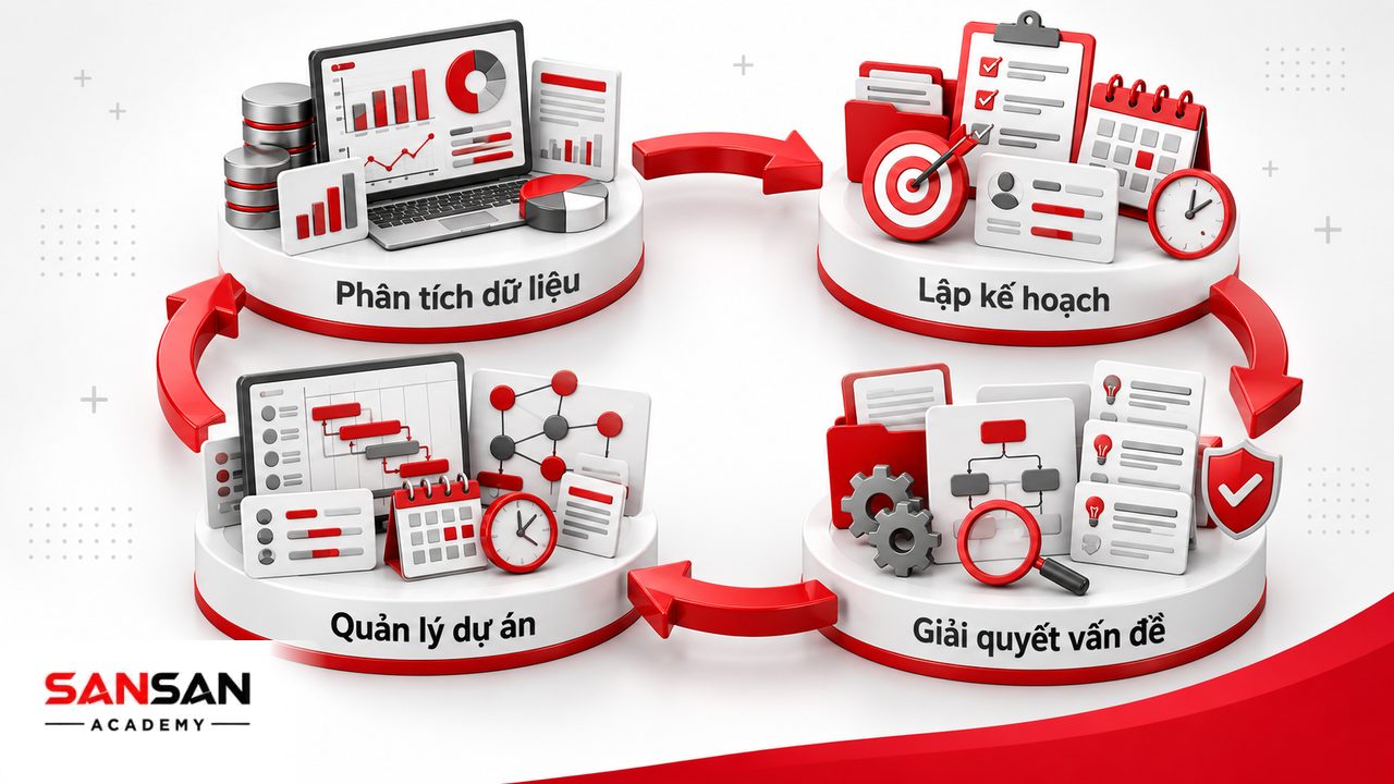 Kỹ năng Key Account Manager về phân tích dữ liệu, lập account plan, giải quyết vấn đề, quản lý dự án và phối hợp đa phòng ban.