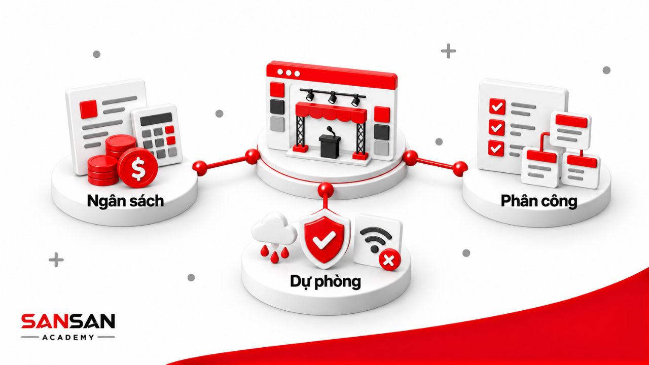 Ngân sách, phân công trách nhiệm và phương án dự phòng khi tổ chức