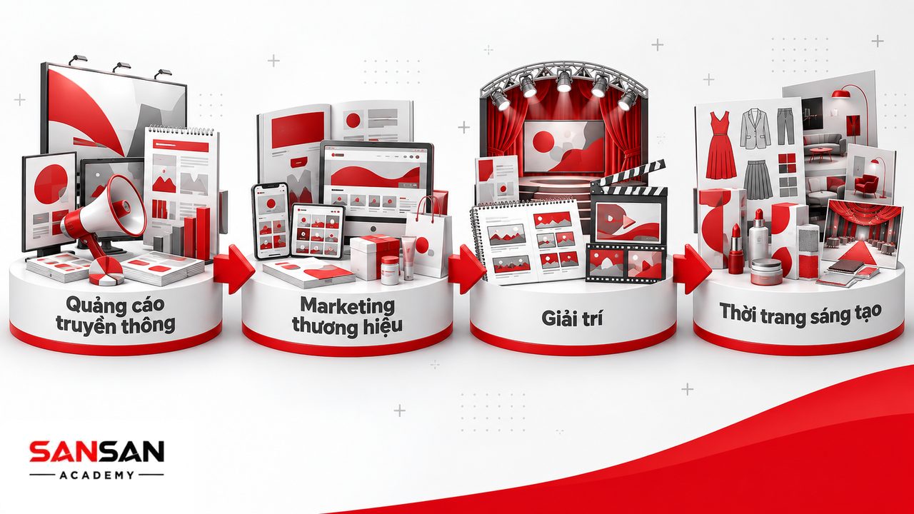 Creative Director làm việc trong quảng cáo, truyền thông, marketing, thương hiệu, giải trí, thời trang và nhiều ngành công nghiệp sáng tạo.