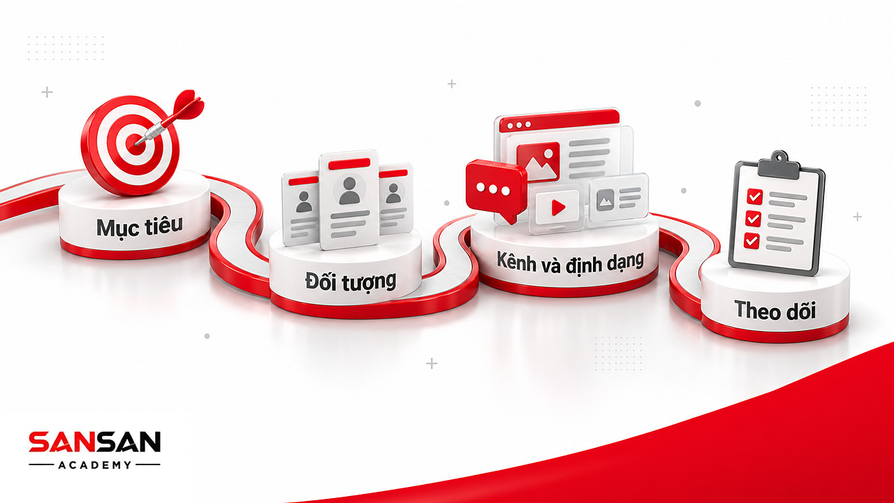 Con đường bảy cột mốc từ xác định mục tiêu đến theo dõi điều chỉnh trong cách lập Content Calendar