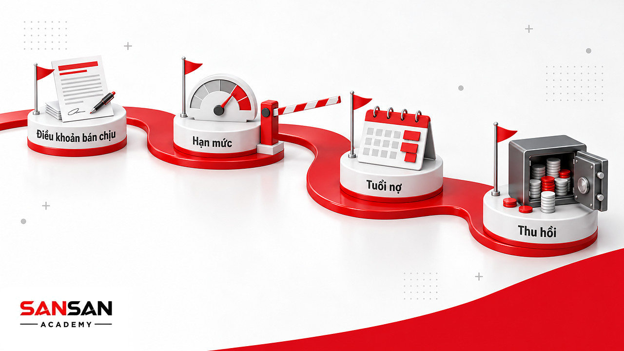 Con đường có cột mốc từ điều khoản bán chịu, hạn mức, tuổi nợ đến thu hồi công nợ phải thu
