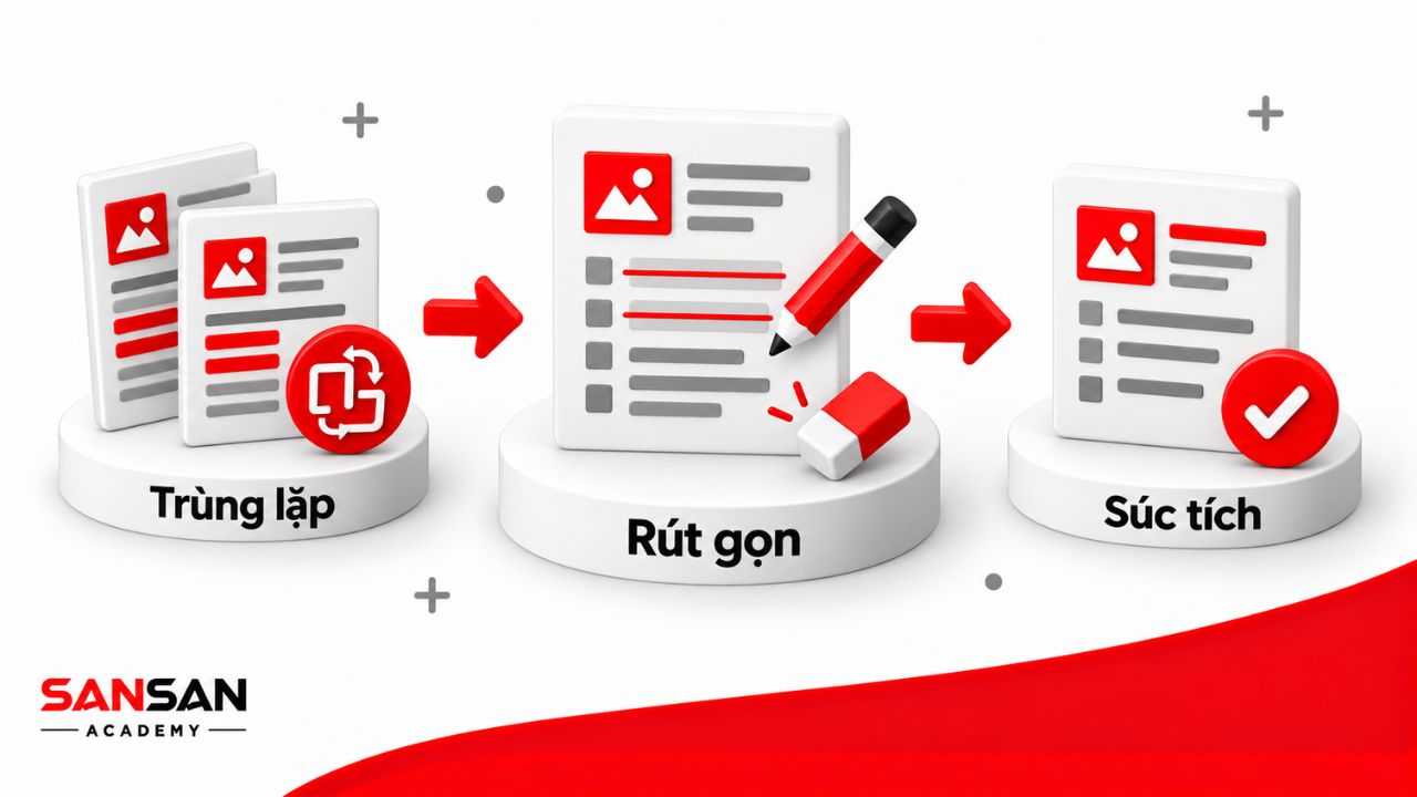Các đoạn lặp được chỉnh sửa thành bản báo cáo ngắn gọn.