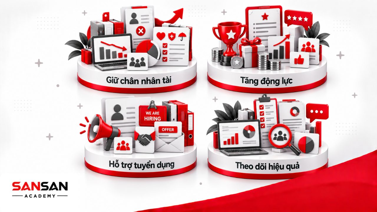 Lợi ích chế độ đãi ngộ phù hợp gồm giữ chân nhân sự, tăng động lực gắn kết, hỗ trợ thương hiệu tuyển dụng và cải thiện trải nghiệm nhân viên.