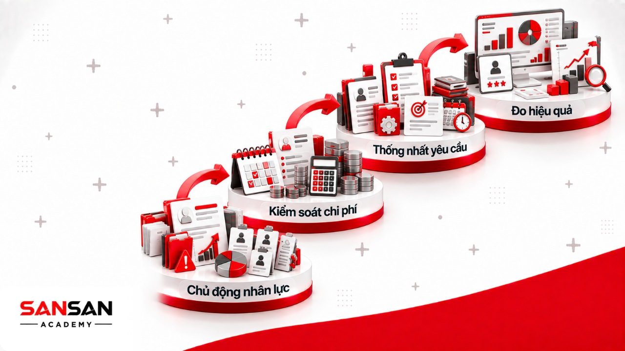 Lợi ích kế hoạch tuyển dụng gồm chủ động nhân lực, kiểm soát thời gian chi phí, thống nhất yêu cầu và đánh giá hiệu quả tuyển người.