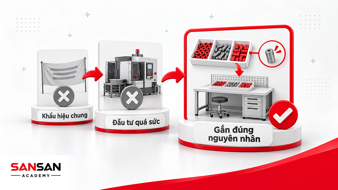 Lựa chọn giải pháp Kaizen: loại khẩu hiệu chung và phương án quá sức, chọn cách gắn đúng nguyên nhân đã xác nhận