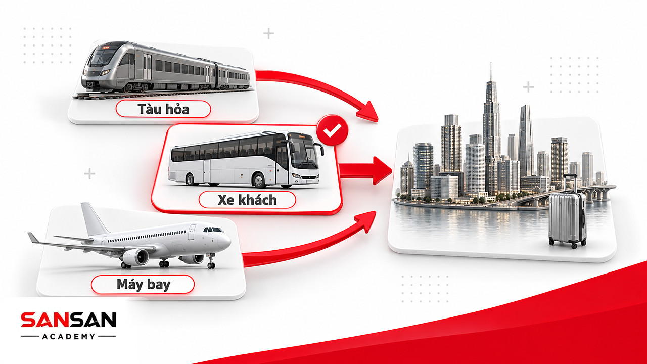 Tàu hỏa, xe khách và máy bay là các sản phẩm thay thế cùng đáp ứng nhu cầu di chuyển giữa hai thành phố