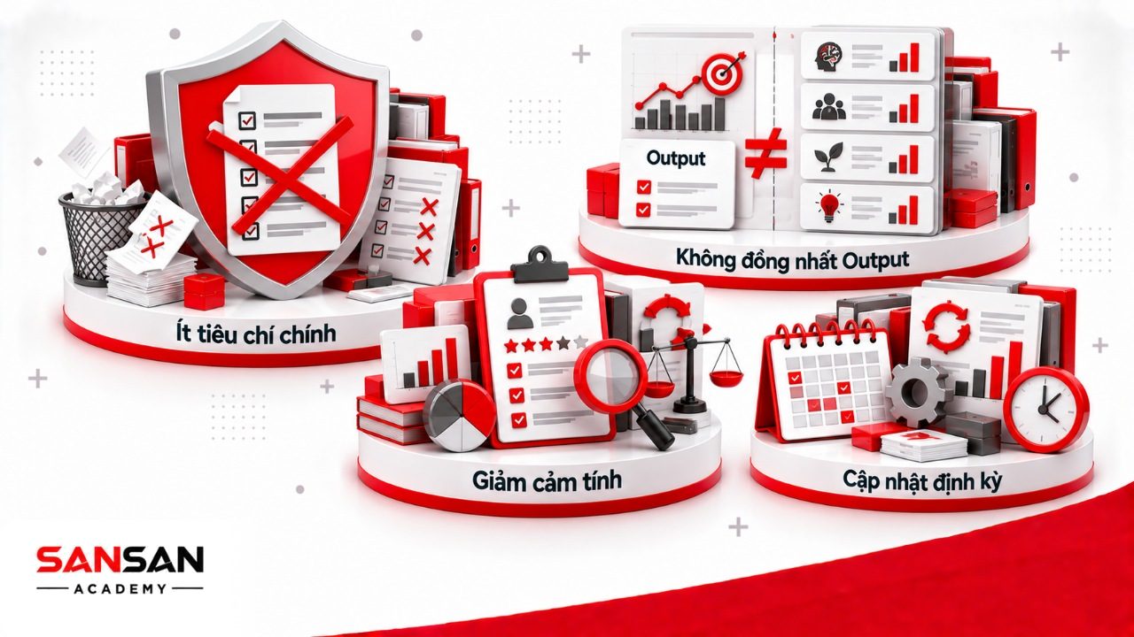 Lưu ý triển khai khung năng lực COID gồm tránh quá nhiều tiêu chí, không đồng nhất Output với năng lực, giảm cảm tính và cập nhật theo chiến lược.