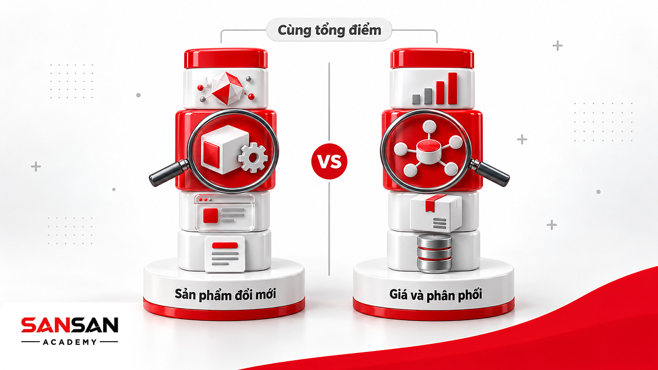 Hai cột ma trận CPM cùng tổng điểm nhưng cấu trúc yếu tố bên trong khác nhau