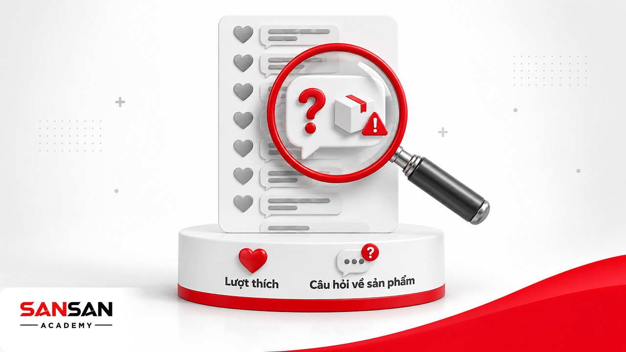 Kính lúp soi một câu hỏi về sản phẩm giữa hàng loạt lượt thích trên mạng xã hội