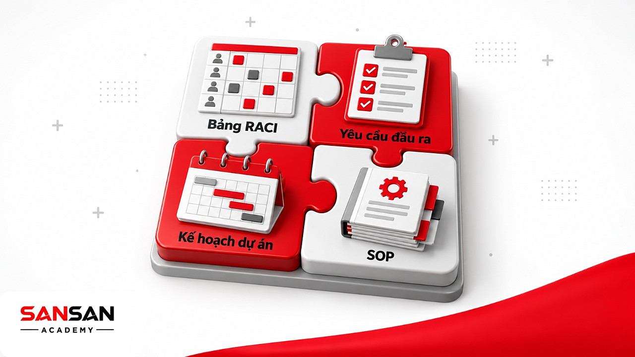 Mảnh ghép RACI cùng yêu cầu đầu ra, kế hoạch dự án và SOP thành bộ quản lý công việc đầy đủ